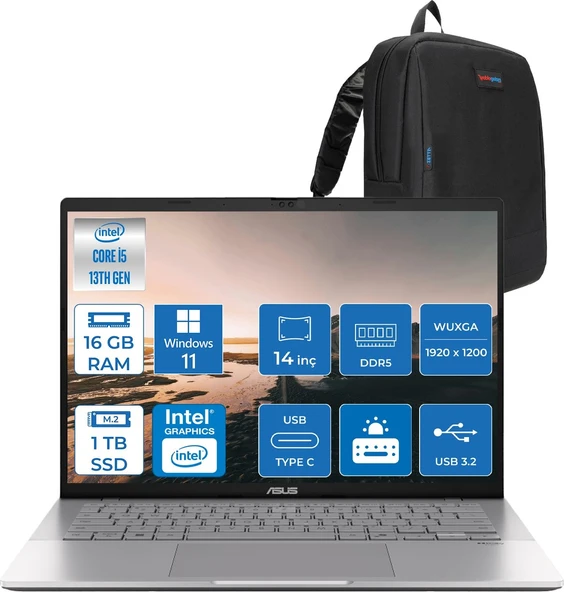 Asus Vivobook WS3407VA S14 Intel Core I5 13420H-16GB Ddr5-1tb Ssd-14" Wuxga IPS 300NITS WIN11HOME Taşınabilir Bilgisayar ZLY045H03+ZETTAÇANTA ürün görseli 1