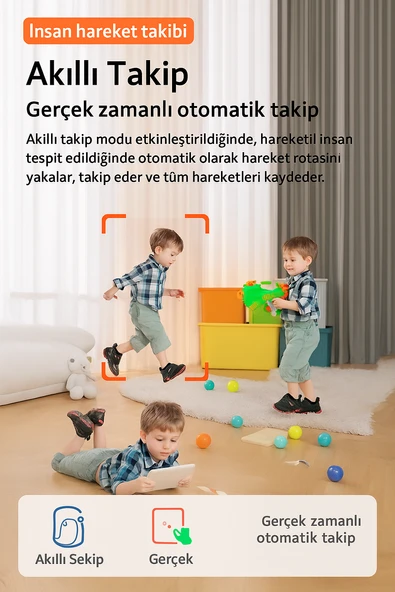 HD Akıllı Kamera Wi-Fi Destekli, Görüntülü Konuşma Destekli , Gece Görüşü, İnsan Takibi CR08 - 4