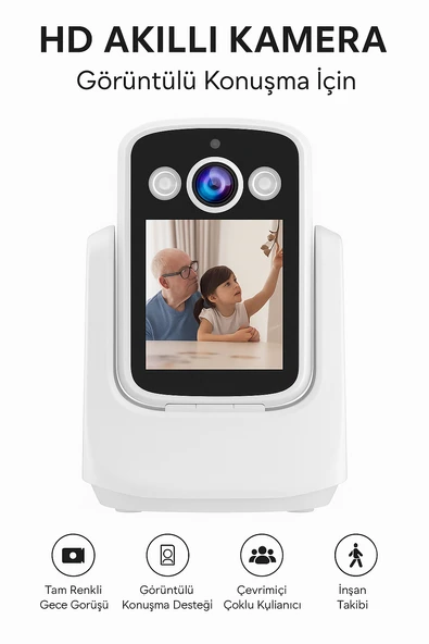 HD Akıllı Kamera Wi-Fi Destekli, Görüntülü Konuşma Destekli , Gece Görüşü, İnsan Takibi CR08