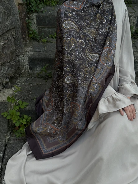 Pamuklu Etnik Desen Şal-Kahve - 2