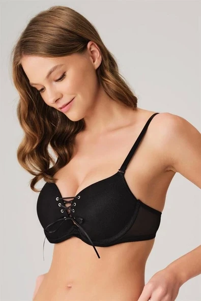 Balenli Destekli Dolgulu Askıları Çıkabilen Yaka Detaylı T-Shirt Sütyeni ürün görseli