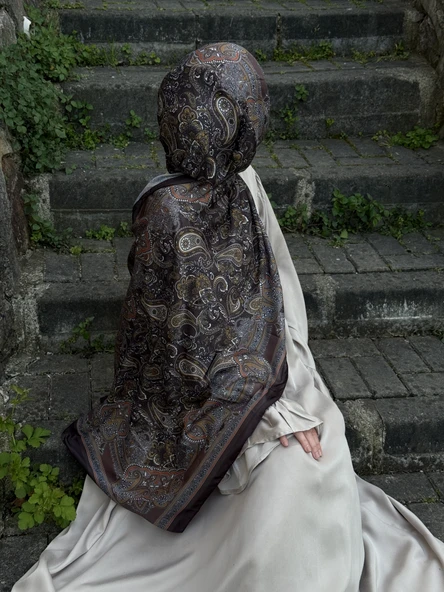 Pamuklu Etnik Desen Şal-Kahve - 3