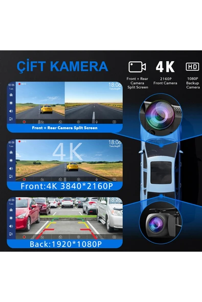 Navigold Yeni model Kablosuz Carplay Android Auto tak çalıştır 10.2 İnç Çift Kameralı kayıt yapar Multimedya - 3