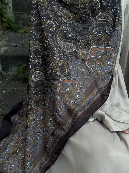 Pamuklu Etnik Desen Şal-Kahve - 4