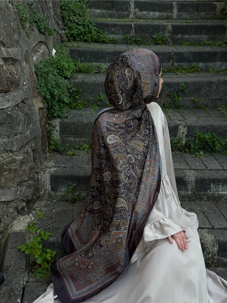 Pamuklu Etnik Desen Şal-Kahve