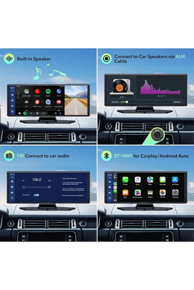 Navigold Yeni model Kablosuz Carplay Android Auto tak çalıştır 10.2 İnç Çift Kameralı kayıt yapar Multimedya - 7