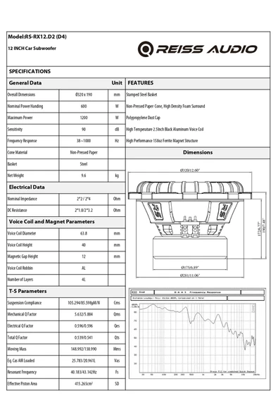 REISS AUDIO RS-RX12.D2 30 CM SUBWOOFER BAS ÇİFT BOBİN 2 OHM 2000 WATT MAXİMUM POWER - 6