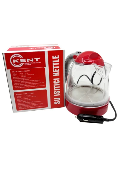 KENT 24 Volt Araç Içi Oto Su Isıtıcı Kettle Çaydanlık 1 Lt Kırmıızı - 4