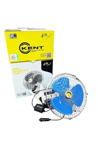 KENT 24 Volt Oto Vantiltatör 10inch 25cm Mandallı 24v Çakmaklık Girişli Vantilatör