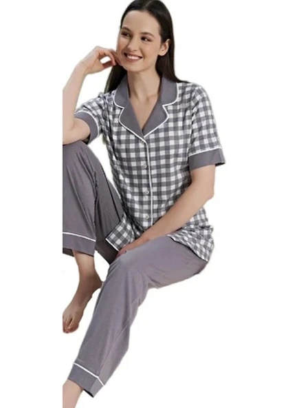 Kadın Kısa Kollu Önden Düğmeli Pijama Takımı S/XL Celeste Mare Yumuşak Konforlu Ev Giyim Hediyelik ürün görseli
