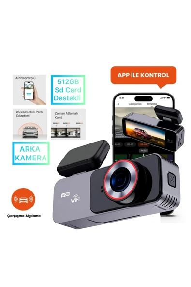 Navigold X4 2 Kameralı Ekranlı Wifi Araç Dvr Kamera 512gb Destekli G Sensör Telefondan İzleme 2k Hd