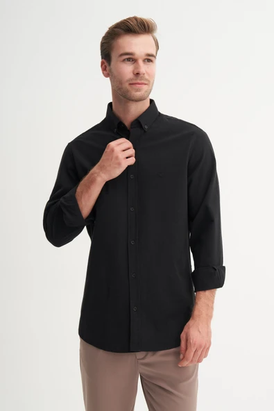 Cazador Regular Fit Erkek Uzun Kollu Gömlek Siyah 23085 - Resim 2