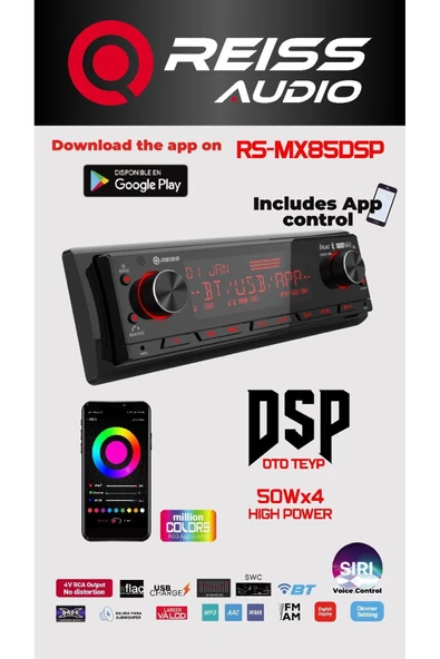 Reiss Audio Rs-mx85dsp dsp işlemcili 3amfi 4v Rca Çıkışlı Profesyonel Oto Teyp rgb Bluetooth-Usb - 7