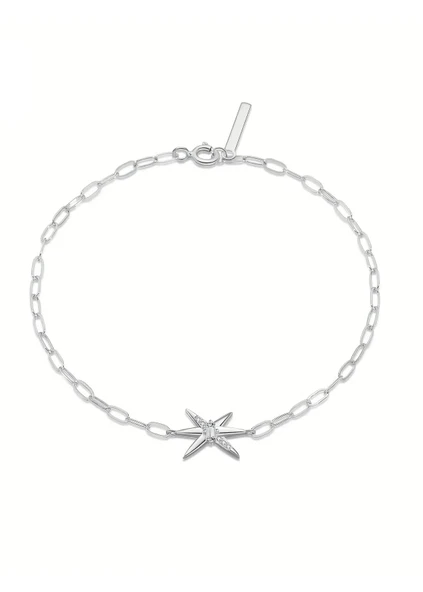 Yıldız Figürlü 925 Ayar Zirkon Taşlı Zincir Kadın Gümüş Bileklik