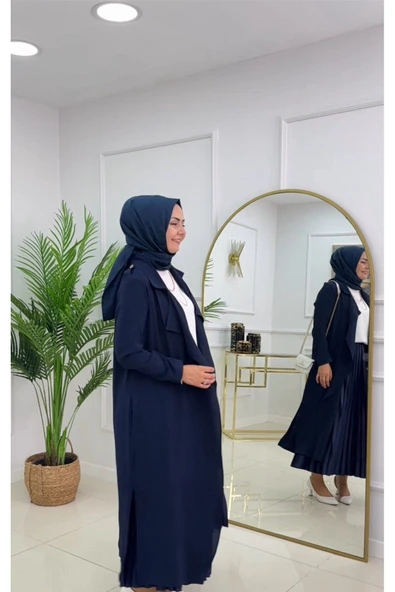 Tesettür Kap Önü Açık Ceket Yaka Detaylı - Resim 8