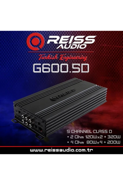 Reiss Audıo Rs-g600.5. 5 Kanal 4x80w 1x200w Rms 4ohm Dijital Amfi Bas Kontrollü D Class