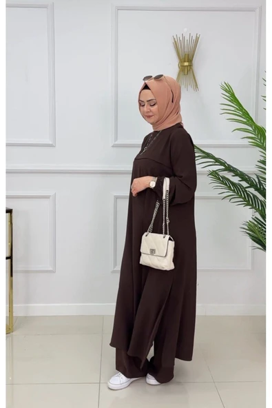 TESETTÜR ELBİSE BİLEK BOY UZUN ELBİSE PANTALON TAKIMI TESETTÜR TAKIM - 12