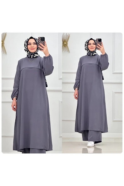 TESETTÜR ELBİSE BİLEK BOY UZUN ELBİSE PANTALON TAKIMI TESETTÜR TAKIM - 2