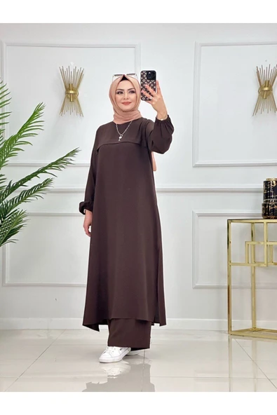 TESETTÜR ELBİSE BİLEK BOY UZUN ELBİSE PANTALON TAKIMI TESETTÜR TAKIM - 8