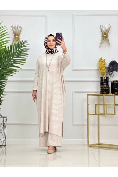 Kadın Tesettür Triko Takım, Pantolon&Tunik - 6