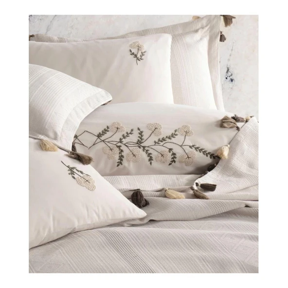 Zebra Casa Toscana Nakışlı Pike Seti Bej Çift Kişilik - Resim 2