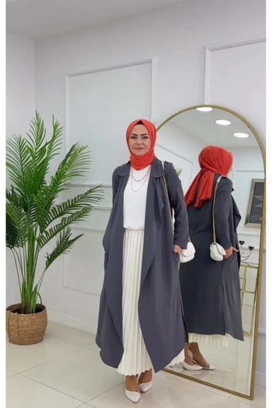 Tesettür Kap Önü Açık Ceket Yaka Detaylı - Resim 11