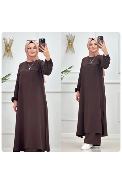 TESETTÜR ELBİSE BİLEK BOY UZUN ELBİSE PANTALON TAKIMI TESETTÜR TAKIM - 9