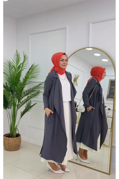 Tesettür Kap Önü Açık Ceket Yaka Detaylı - Resim 12