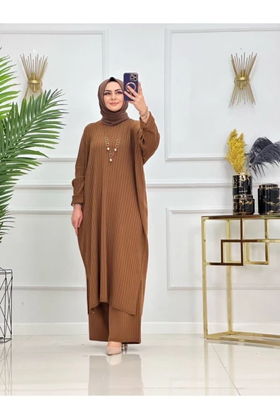 Kadın Tesettür Triko Takım, Pantolon&Tunik - 8