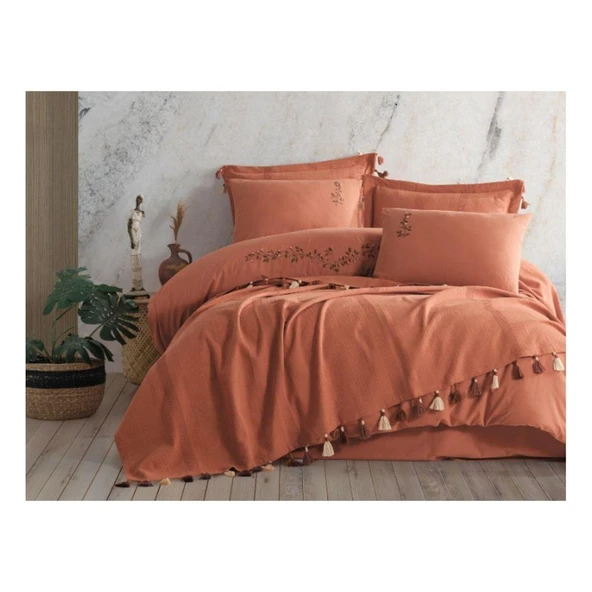 Zebra Casa Toscana Nakışlı Pike Seti-Kiremit ürün görseli