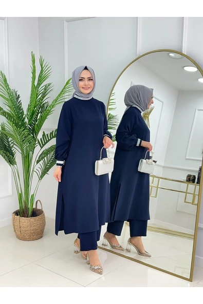 Kadın Tesettür 2'Li Takım Krep Kumaş Tunik&Pantolon - 1