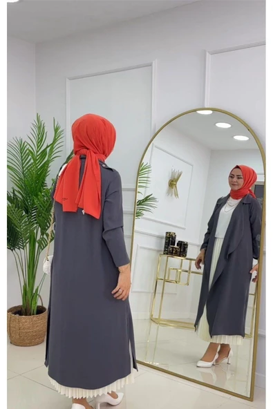Tesettür Kap Önü Açık Ceket Yaka Detaylı - Resim 10