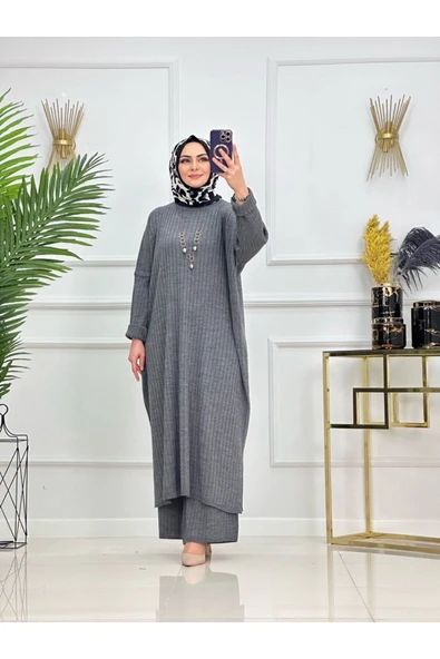 Kadın Tesettür Triko Takım, Pantolon&Tunik - 11