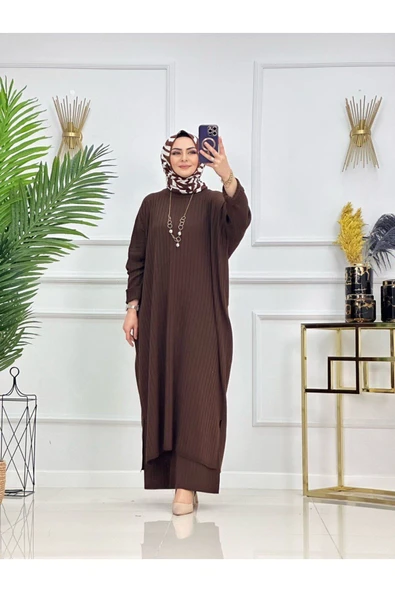 Kadın Tesettür Triko Takım, Pantolon&Tunik - 3