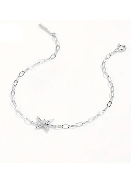 Yıldız Figürlü 925 Ayar Zirkon Taşlı Zincir Kadın Gümüş Bileklik - 3