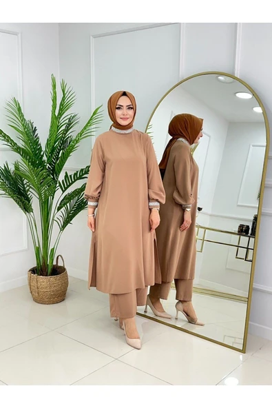 Kadın Tesettür 2'Li Takım Krep Kumaş Tunik&Pantolon - 3