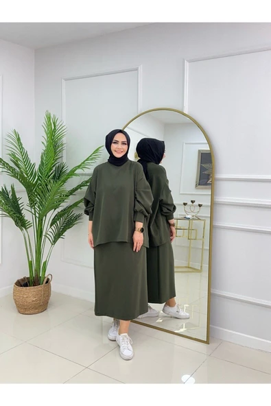 Kadın Tesettür Takım 2'Li Takım Etek & Tunik İnce Triko - 5