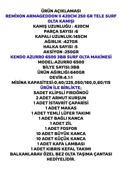 Kendo Azurro 6500 Remixon Armageddon 420cm 250gr Surf Olta Seti - Resim 2