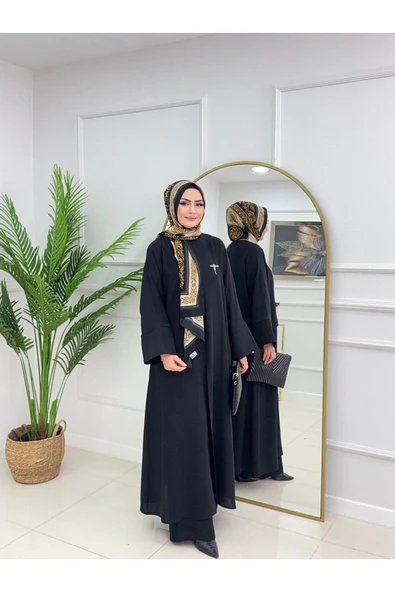 Kadın Tesettür 2'Li Takım Ferace Formunda Tunik & Pantolon - Resim 4