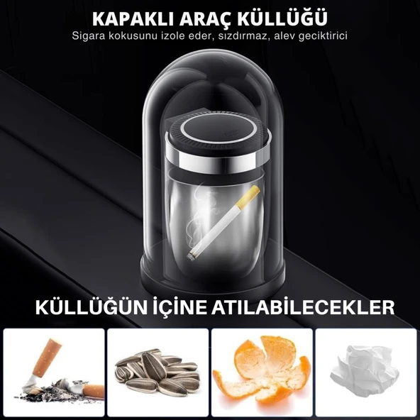 Polham Premium Araç Küllük,Su Geçirmez, Led Işıklı, Koku Önleyici, Kapaklı, Yıkanabilir, Su Geçirmez - Resim 3