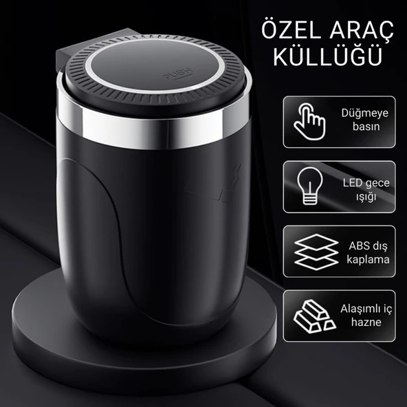 Polham Premium Araç Küllük,Su Geçirmez, Led Işıklı, Koku Önleyici, Kapaklı, Yıkanabilir, Su Geçirmez - Resim 5