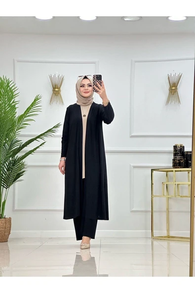 Kadın Tesettür 3'Lü Takım Hırka & Pantolon & Kısa Kollu İçlik - 2