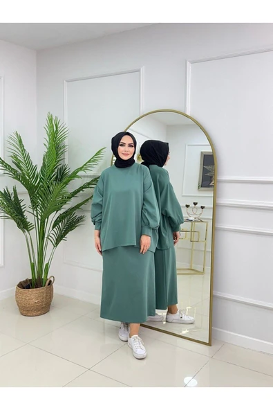 Kadın Tesettür Takım 2'Li Takım Etek & Tunik İnce Triko - 7