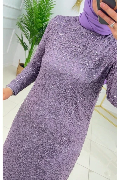 Tesettür Abiye Elbise Taşlı Işıltılı Elbise - Resim 5