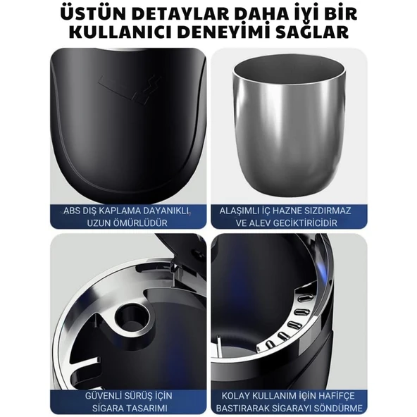 Polham Premium Araç Küllük,Su Geçirmez, Led Işıklı, Koku Önleyici, Kapaklı, Yıkanabilir, Su Geçirmez - Resim 4