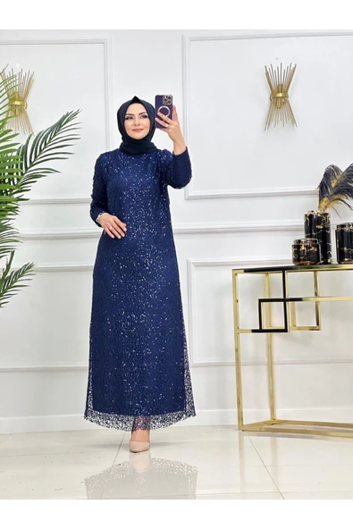Tesettür Abiye Elbise Taşlı Işıltılı Elbise - Resim 7
