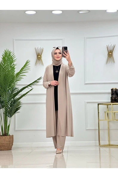 Kadın Tesettür 3'Lü Takım Hırka & Pantolon & Kısa Kollu İçlik