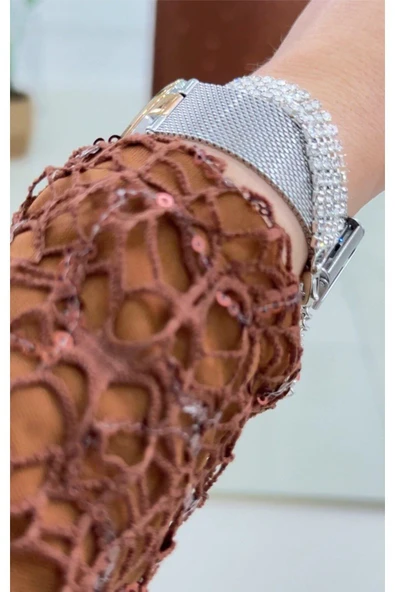 Tesettür Abiye Elbise Taşlı Işıltılı Elbise - Resim 12