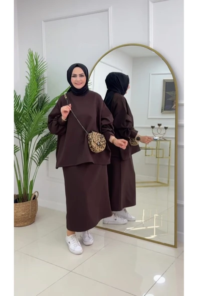 Kadın Tesettür Takım 2'Li Takım Etek & Tunik İnce Triko - 9