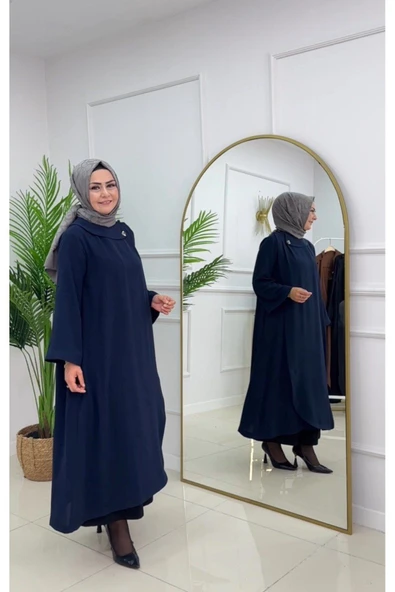 TESETTÜR KAP  YAKASI TAŞLI ÖNDEN YIRTMAÇ DETAYLI CEPLİ TESETTÜR ELBİSE - 2